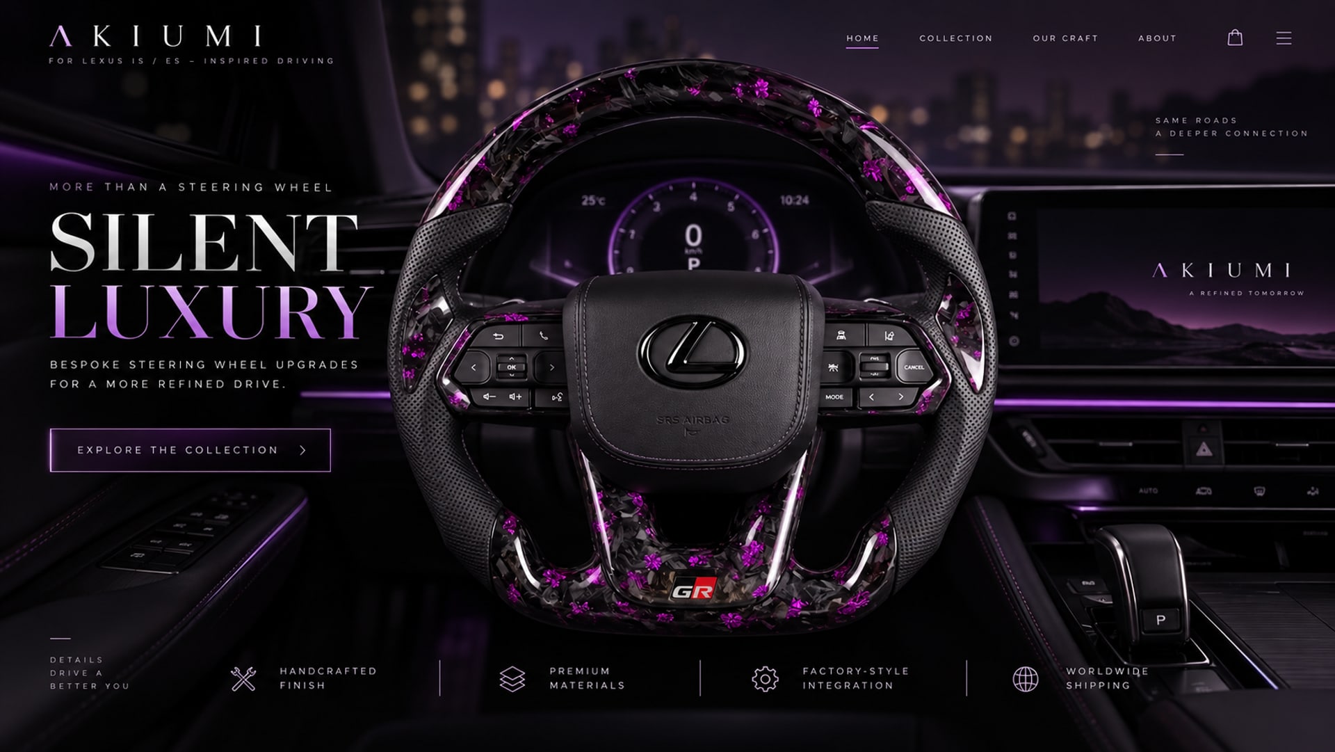 Custom Lexus IS ES forged carbon steering wheel with purple marbled weave